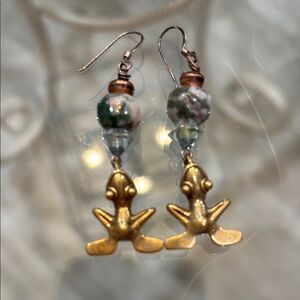 Gold and Beaded Frog Earrings